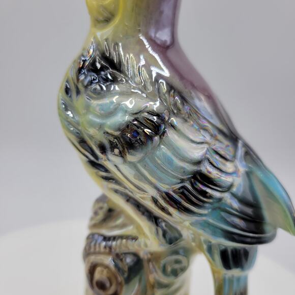 Vintage Iridescent Blue Bird 7" Glazed Ceramic Figurine Sculpture Mid Century - Picture 6 of 8